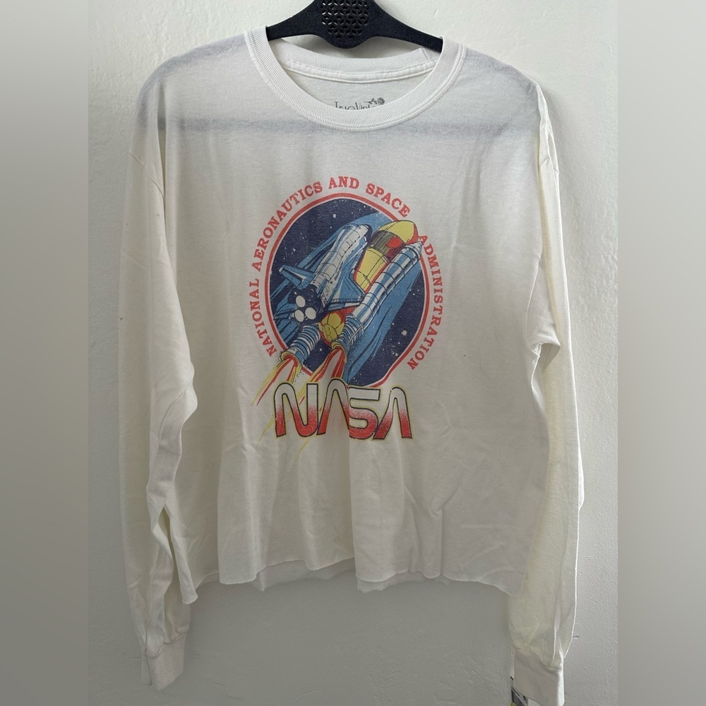 True Vintage Los Angeles NASA Graphic Long Sleeve Cropped Tee Shirt Women’s M